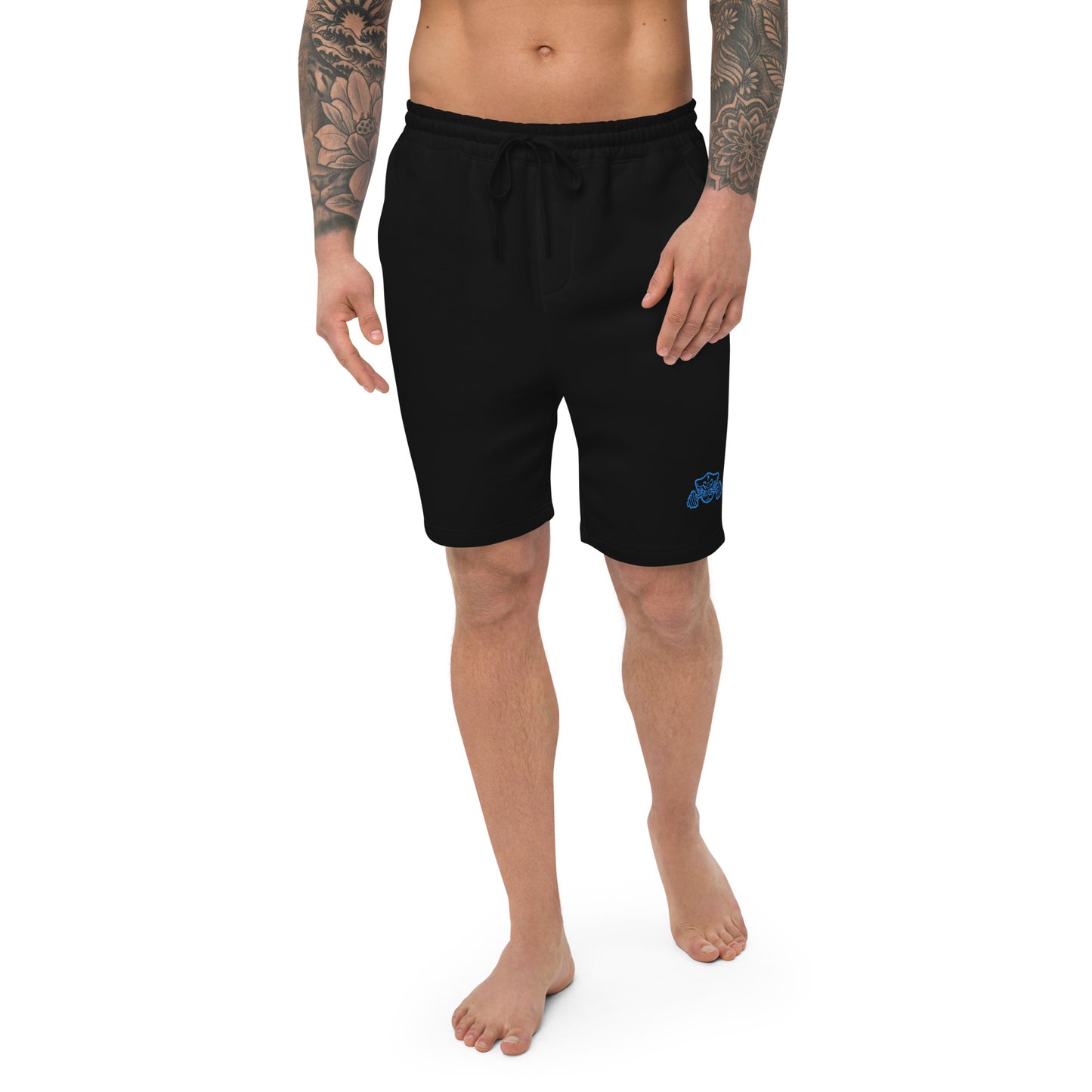 Fleece Jogger Shorts With Electric Blue Embroidered Logo