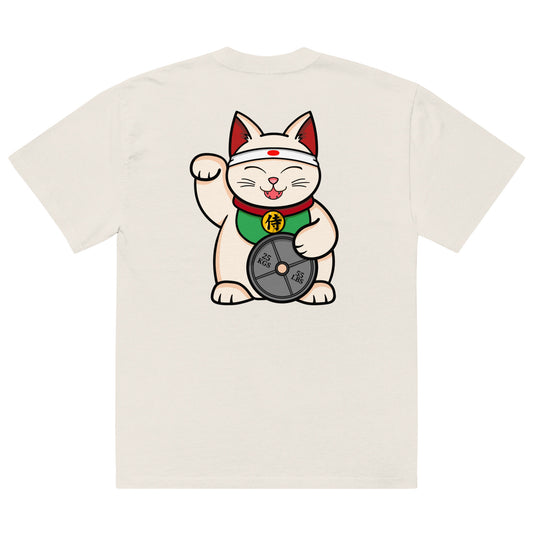 Oversized Tee With Weightlifting Kitty Print