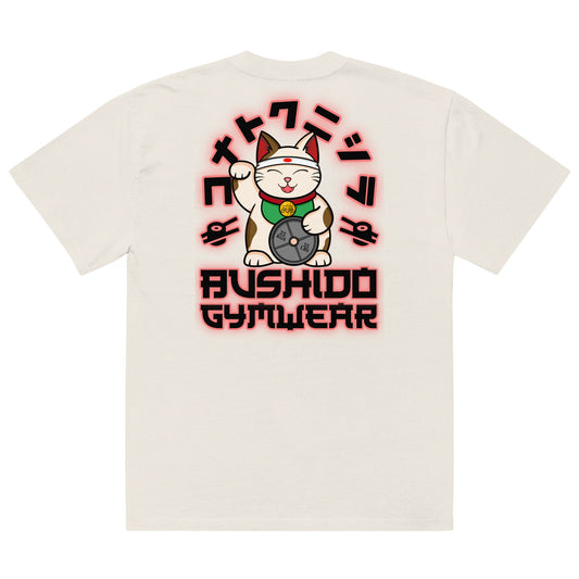 Oversized Tee With Red Maneki-neko Print