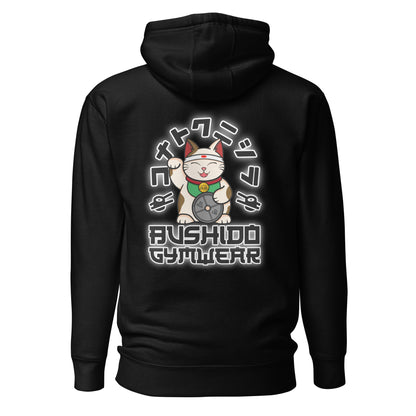 Black Hoodie With White Maneki-neko Back Print