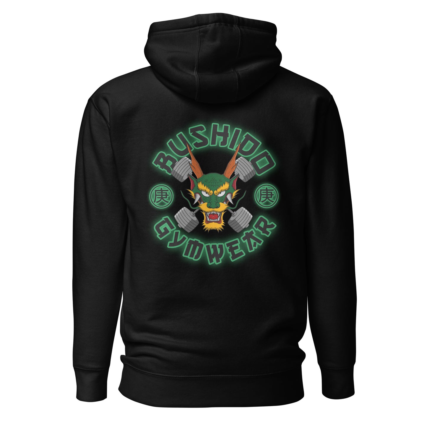 Black Hoodie With Green Dragon Print