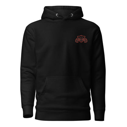 Black Oni Mask Hoodie With Red Embroidered Front Logo