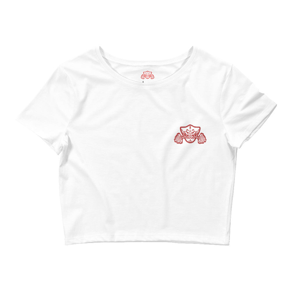 Women’s embroidered red logo crop tee